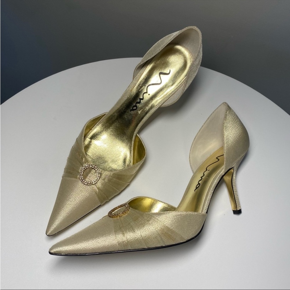 NWB Nina 'Imelina' Gold Glimmer Heels